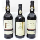 Three bottles of port, 2 x Dow's Trademark Finest Reserve and Tesco 1987 Vintage Port