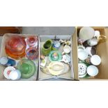 Two boxes of assorted china including Spode, Wedgwood, Wade and Poole and a box of assorted