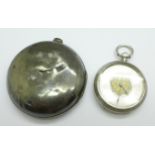 A 935 silver fob watch and a silver outer case for a pair cased pocket watch