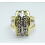 A Russian white and yellow metal ring set with diamonds, 6.6g, Q