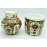 A Royal Crown Derby Old Imari vase and a pot, lacking lid