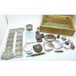 A silver napkin ring, Blue John brooch, EPNS nurse's belt, etc.