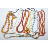 Costume bead necklaces, including one coral and faceted beads