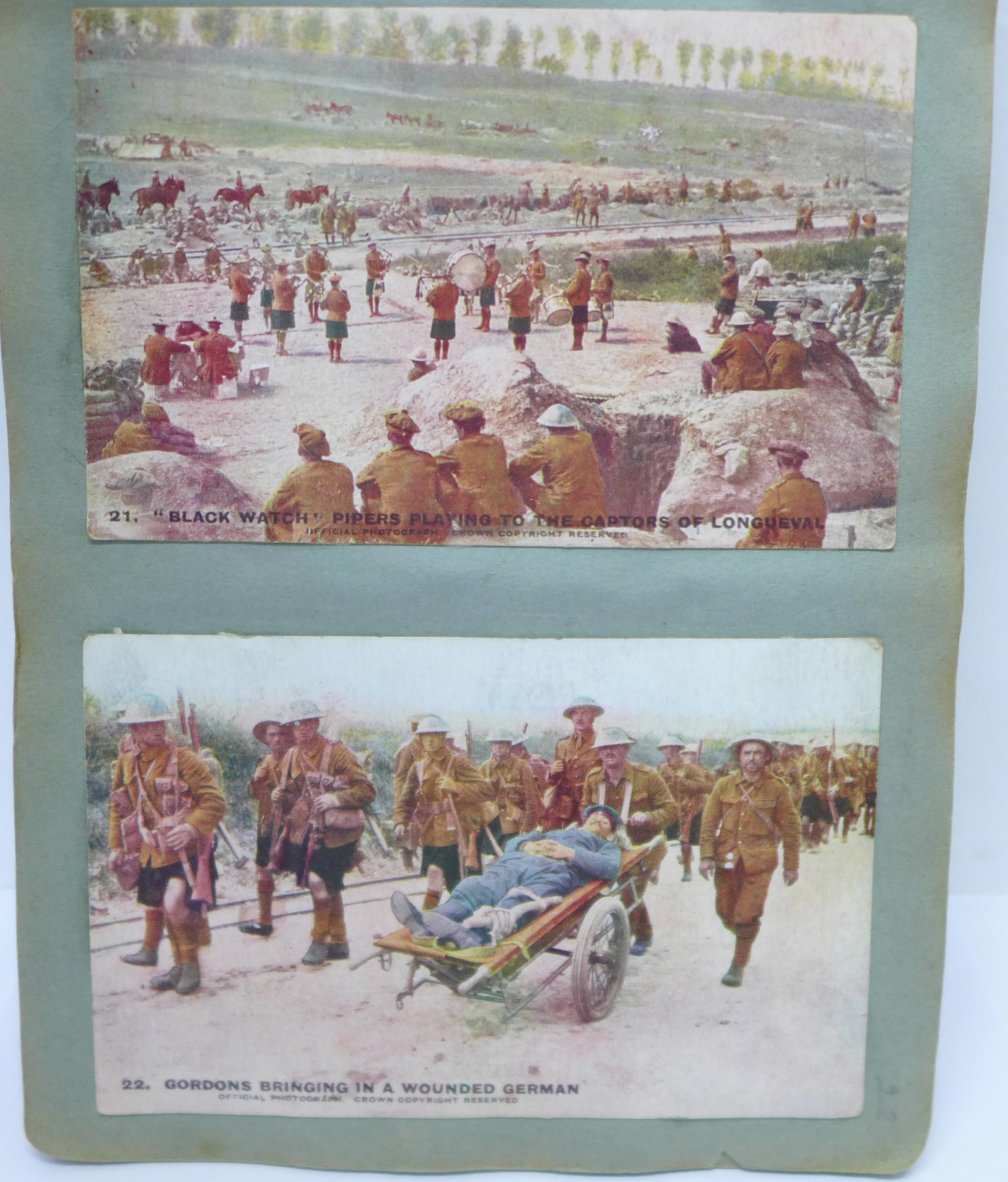 An album of approximately 100 early 20th Century WWI period postcards, mainly WWI related, (stuck - Image 9 of 23