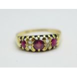 An 18ct gold, ruby and diamond ring, 2.6g, N, Chester hallmark