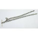 A silver double Albert chain, all links marked, 39g, 38cm