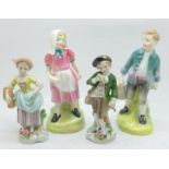 Two Royal Doulton figures, Jack and Jill, and a pair of Sitzendorf figures