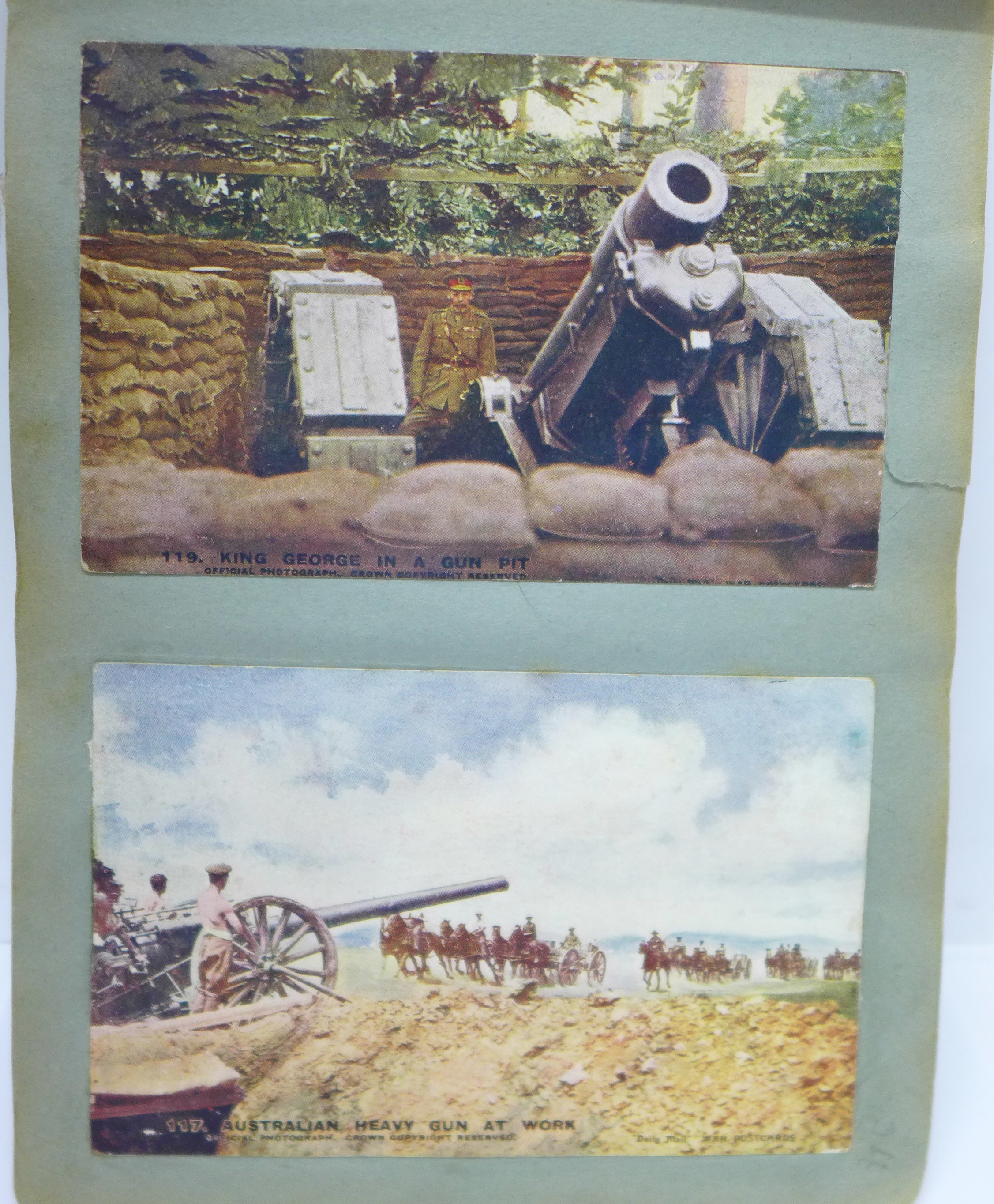 An album of approximately 100 early 20th Century WWI period postcards, mainly WWI related, (stuck - Image 13 of 23