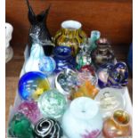 A collection of glassware and glass paperweights, including M'Dina, Caithness, Wedgwood and Isle