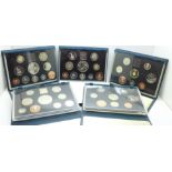 Five Royal Mint UK Proof coin sets, 1990's