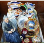 A Royal Doulton figure, The Cup of Tea, a Royal Worcester figure, Sweet Anne, Ironstone and other