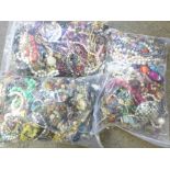 A collection of costume jewellery, (three bags)