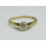 A 9ct gold and diamond ring, 1.5g, P