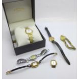 Six lady's wristwatches including an Omega De Ville quartz and Girard-Perregaux