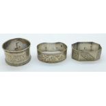 Three silver napkin rings, 53g