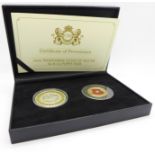 A 2019 'Remember With Us' silver proof 24ct gold plate £2 and £5 poppy pair coins, limited