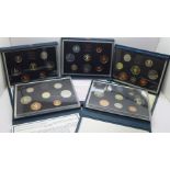 Five Royal Mint UK Proof coin sets, 1980's - 1990's