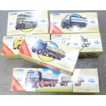 Five Corgi Classics die-cast lorries and a bus, numbers 97366, 97334, 97942, 97372, 97327 and 97853