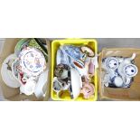 Three boxes of assorted china including Wade, a blue and white china tea service, Sylvac, etc. **