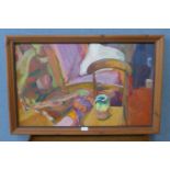 Carole Hawthorne, Impressionist style interior scene, oil on board, 48 x 79cms, framed