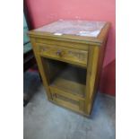 A French Art Deco oak and marble topped table de nuit