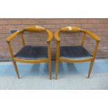 A pair of Danish style beech armchairs