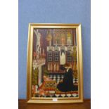 H. Morgan, church interior scene, oil on canvas, 60 x 39cms, framed