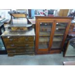 A Victorian mahogany dressing table, a pine dressing chest and a mahogany bookcase top, a/f