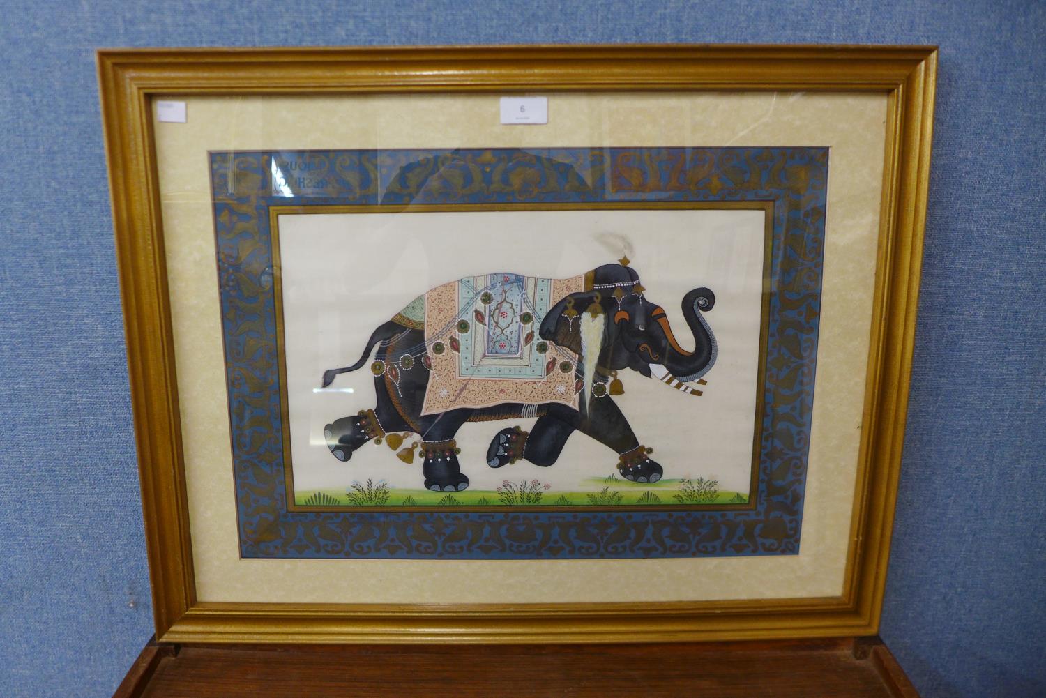 Indian Moghul School, Royal Elephant, gouache on linen, 36 x 52cms, framed