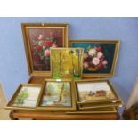 Eight assorted oil paintings, landscapes and still lifes, all framed