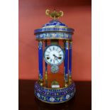 A French style brass and champleve enamelled temple clock