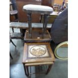 A Victorian pine stool and two nests of tables