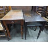 A George III oak Pembroke table and another drop leaf table (lacking drawer)