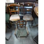 A George III elm child's chair, a Victorian elm and beech kitchen chair and a beech bedroom chair