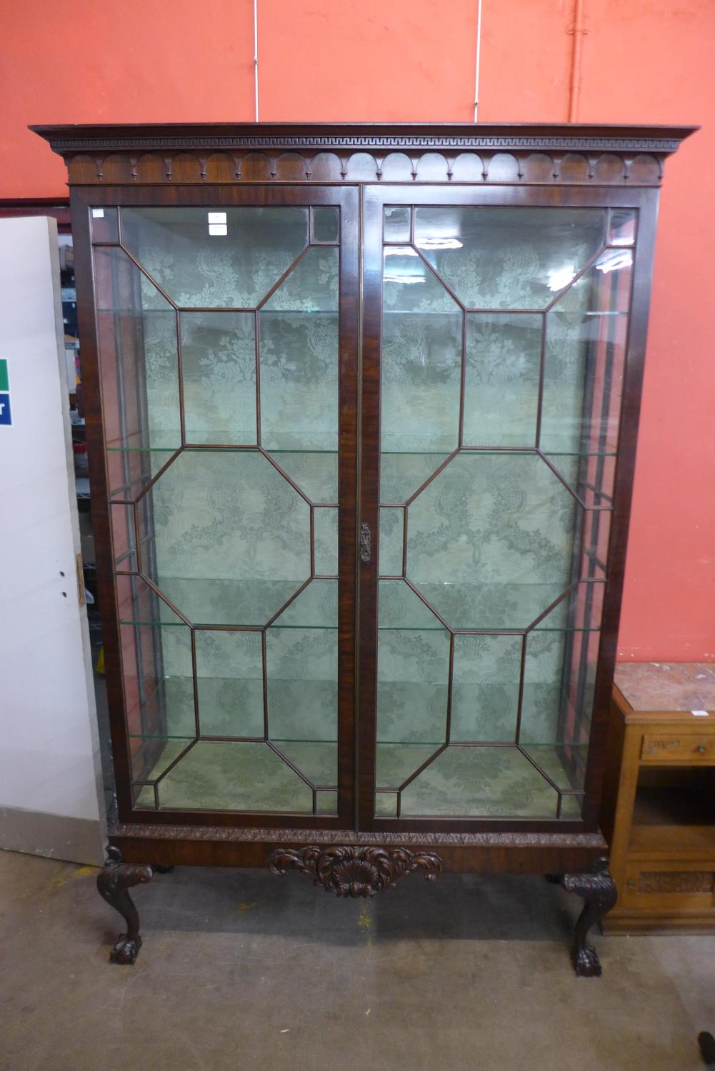 An Edward VII Chinese Chippendale Revival carved mahogany display cabinet, 211cms h, 138cms w, 46cms