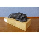 A French style bronze figure of a bull dog, on marble socle, 7cms h x 18cms l
