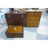 A Victorian rosewood box, a small mahogany collectors chest and a mahogany box