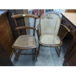 A Victorian beech bergere elbow chair and a bedroom chair
