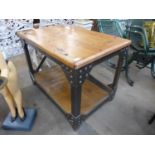 An industrial style steel and pine two tier table