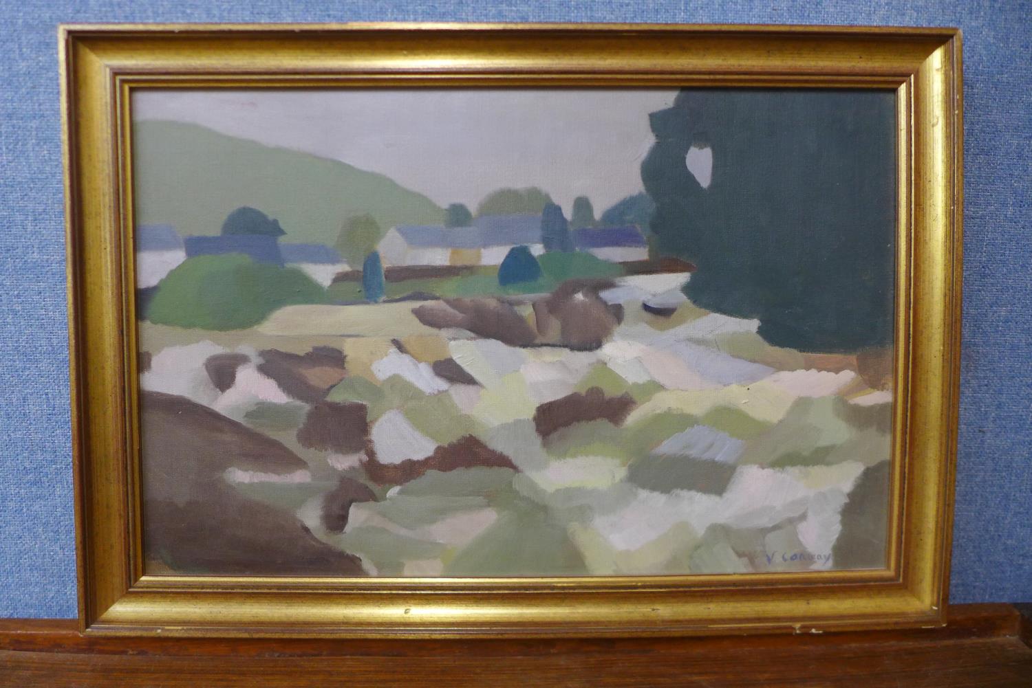 Valerie Conway, rural landscape, oil on board, 29 x 45cms, framed