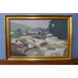 Valerie Conway, rural landscape, oil on board, 29 x 45cms, framed