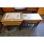 Two teak and tiled top nests of tables