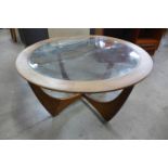 A G-Plan Astro teak and glass topped coffee table