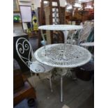 An aluminium garden table, chair and occasional table