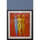 M. Varizy, study of three female nudes, oil on paper, framed
