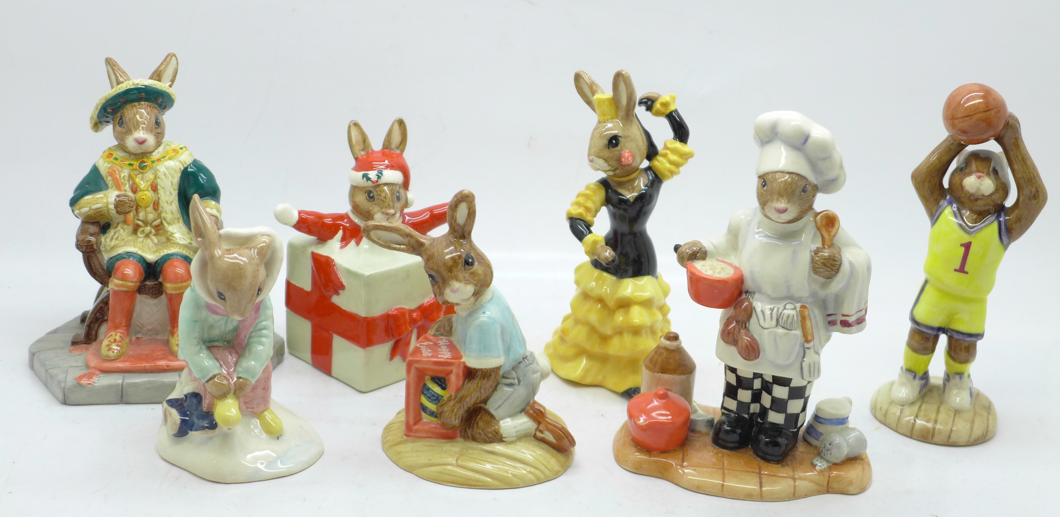 Seven Royal Doulton Bunnykins figures, boxed