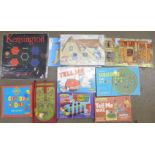 A collection of vintage games including Spear's Games, a Chad Valley Soccatelle and a Kensington