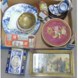 A box of china, tins, etc. **PLEASE NOTE THIS LOT IS NOT ELIGIBLE FOR POSTING AND PACKING**