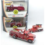 Four model American Fire trucks, including two Matchbox Collectables, 1953 Ford F-100 and 1939
