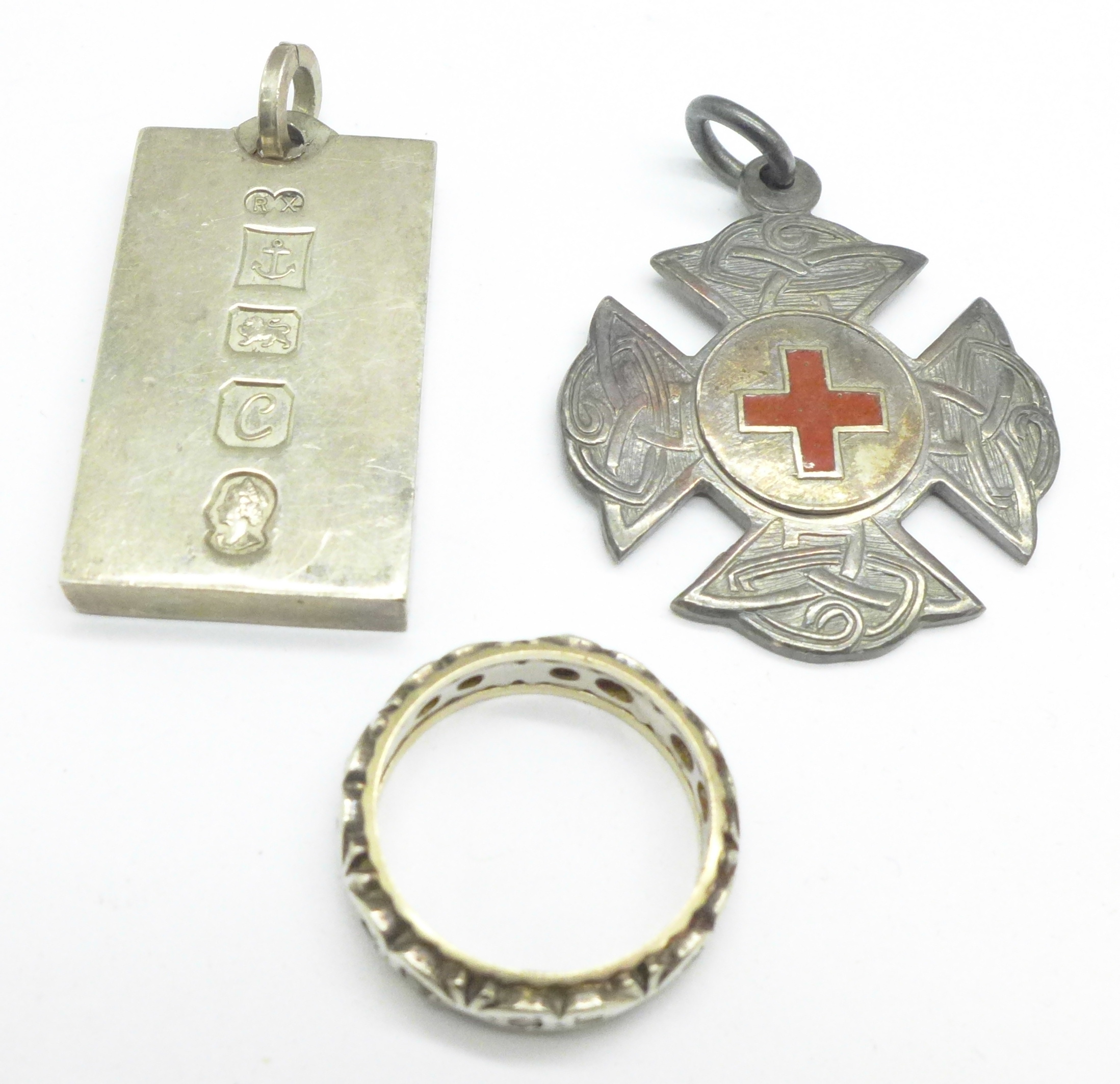 A silver ingot, silver fob and an eternity ring (tests as silver and gold), 47.4g - Image 2 of 3